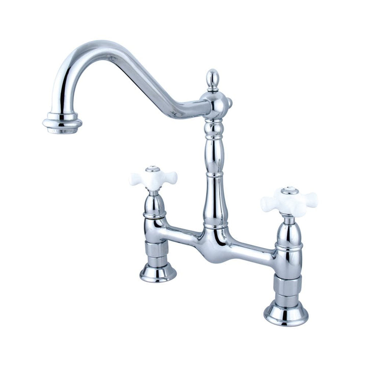 Elements of Design Chrome 2-Handle Deck-Mount Bridge Kitchen Faucet, 8-in Centerset
