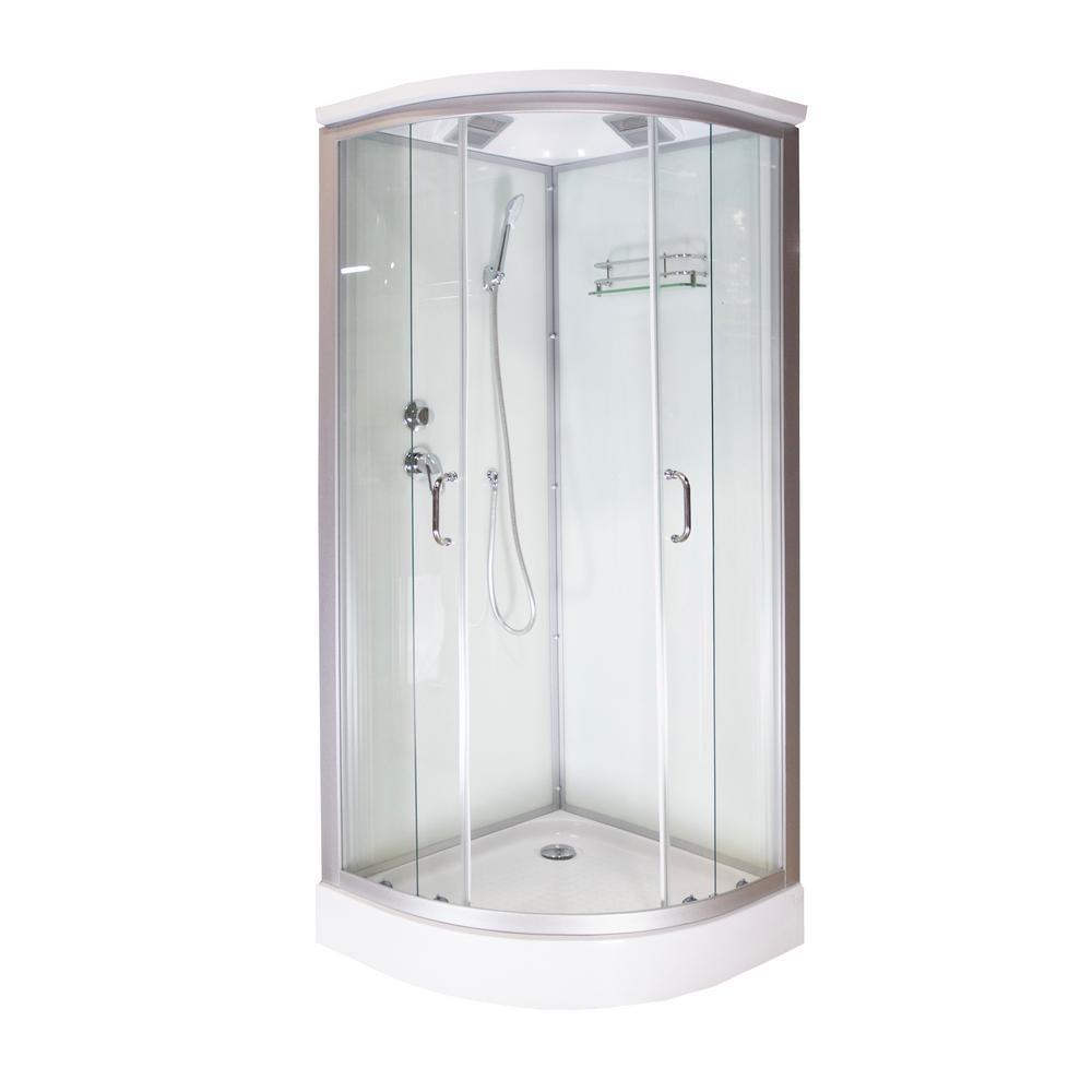 Lavish 35-1/2 in. x 35-1/2 in. x 86 in. Corner Drain Corner Shower Stall Kit in White with Easy Fit Drain