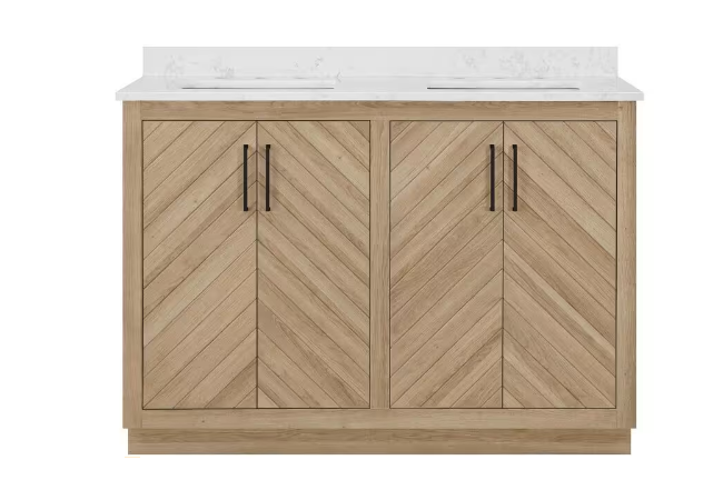 Huckleberry 48 in. W x 19 in. D x 34 in. H Double Sink Bath Vanity in Weathered Tan with White Engineered Marble Top