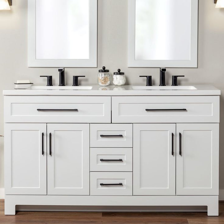 Style Selections Cauley 60-in White Double Sink Bathroom Vanity with White Cultured Marble Top