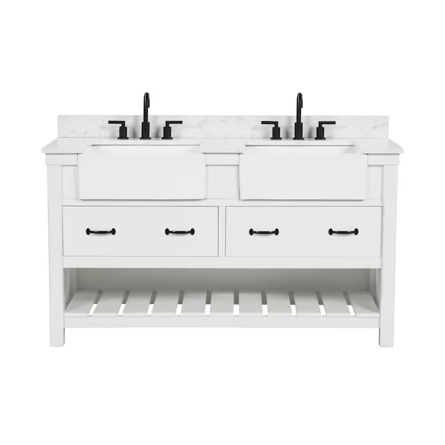 allen + roth Briar 60-in Carrara White Farmhouse Double Sink Bathroom ...