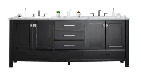 Eviva Aberdeen 84 in. W x 22 in. D x 34 in. H Double Bath Vanity in Espresso with White Carrara Marble Top and White Undermount Sinks