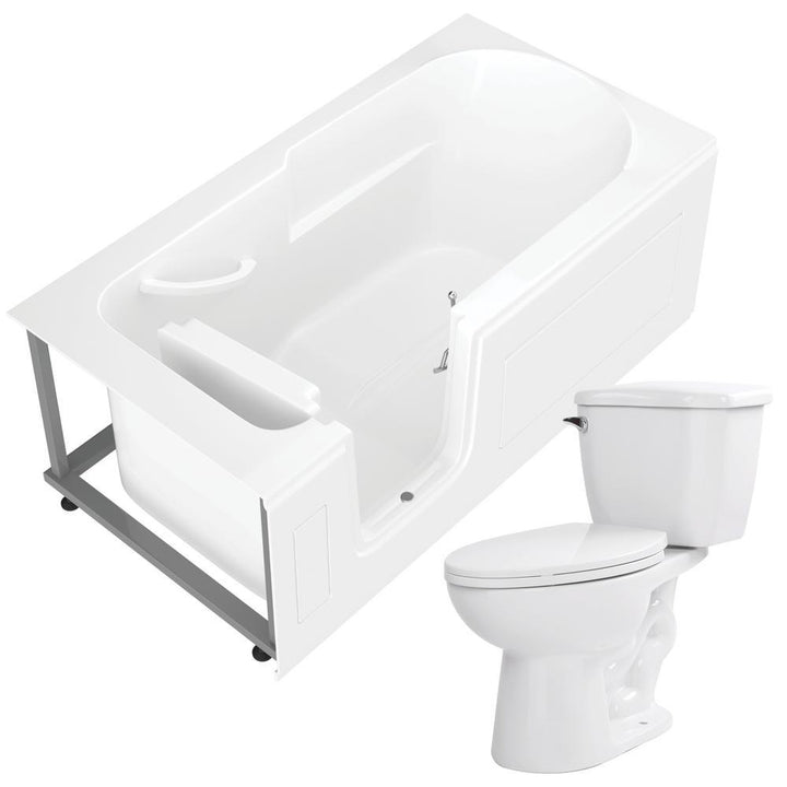 Step-In 59.6 in. Walk-In Non-Whirlpool Bathtub in White with 1.28 GPF Single Flush Toilet - Super Arbor