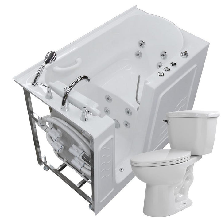 52.8 in. Walk-In Whirlpool Bathtub in White with 1.28 GPF Single Flush Toilet - Super Arbor