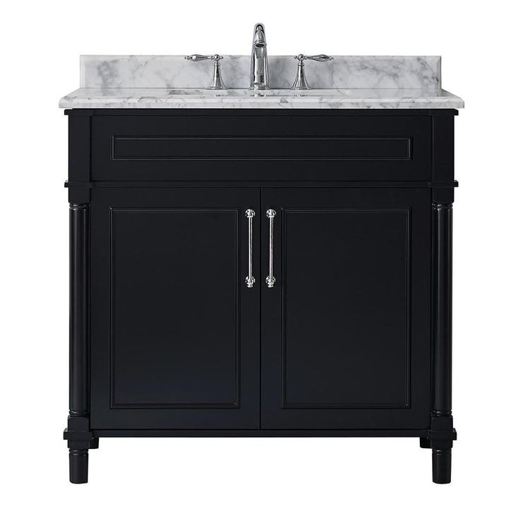 Aberdeen 36 in. W x 22 in. D Vanity in Black with Carrara Marble Top with White Sink