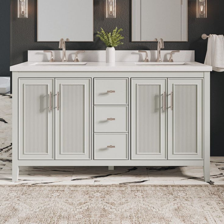 Style Selections Alaia 60-in Muse Gray Undermount Double Sink Bathroom Vanity with White Engineered Stone Top
