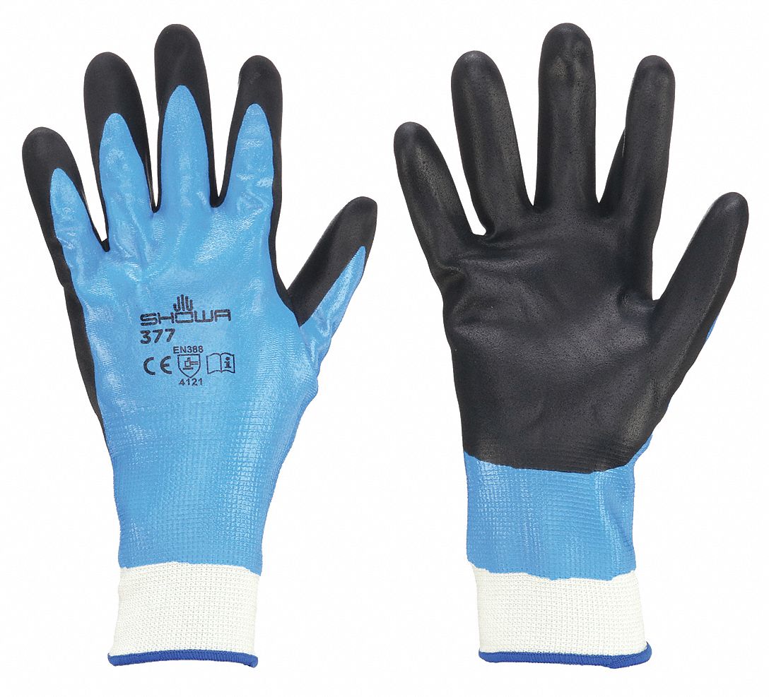 SHOWA Best 377 Nitril-Handschuhe – Vollbeschichtet, Schwarz, Größe 7, 12 Stück