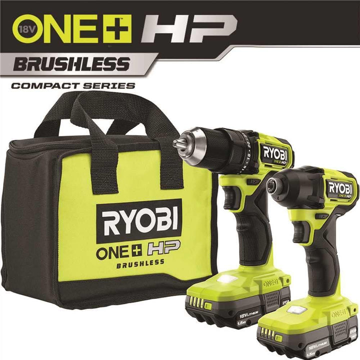 RIDGID 18-Volt Lithium-Ion Cordless Brushless Drill/Driver and Impact Driver Combo Kit with (2) 1.5Ah Batteries, Charger and Bag