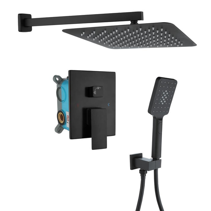 3-Spray with 2.5 GPM 12 in. 2 Functions Tub Wall Mount Dual Shower Heads in Spot in Matte Black (Valve Included) - Super Arbor