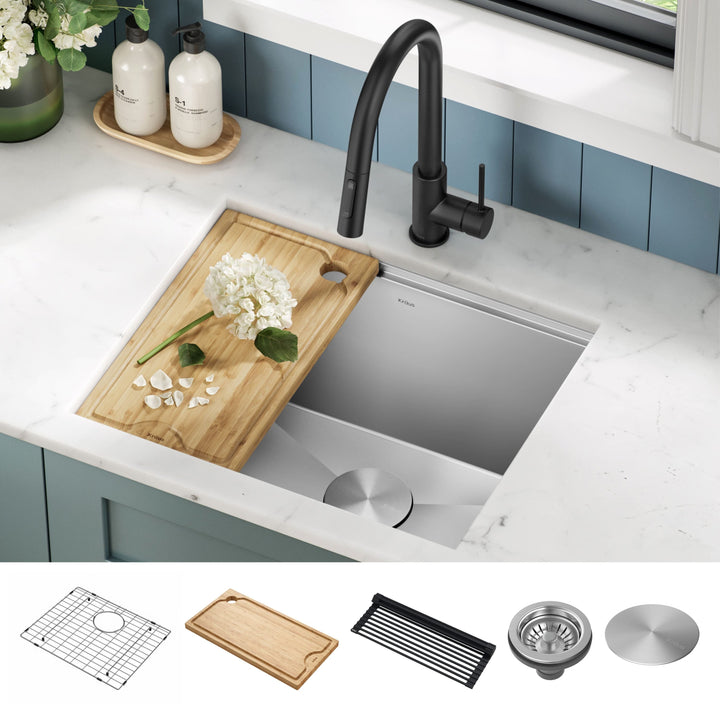 Kraus 19-in x 23-in Stainless Steel Undermount Laundry Sink with Drain