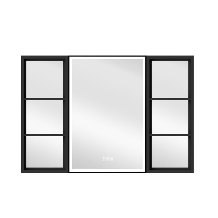 WELLFOR W12 44-in x 30-in Lighted LED Fog Free Surface/Recessed Mount Anodized Black Aluminum Mirrored Soft Close Medicine Cabinet with Outlet