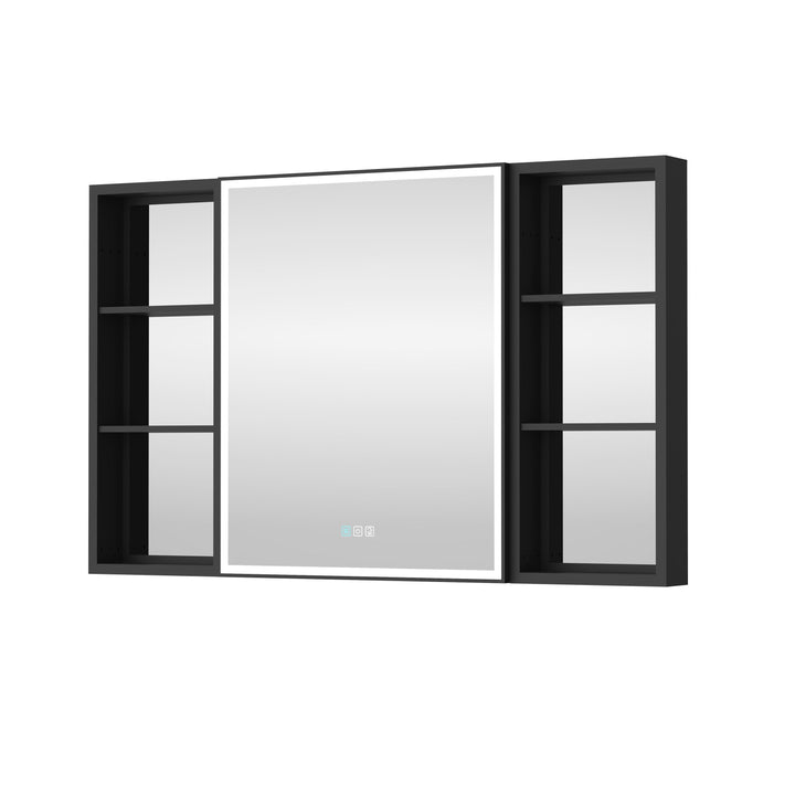 WELLFOR W12 48-in x 30-in Lighted LED Fog Free Surface/Recessed Mount Anodized Black Aluminum Mirrored Soft Close Medicine Cabinet with Outlet