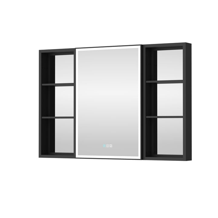 WELLFOR W12 44-in x 30-in Lighted LED Fog Free Surface/Recessed Mount Anodized Black Aluminum Mirrored Soft Close Medicine Cabinet with Outlet