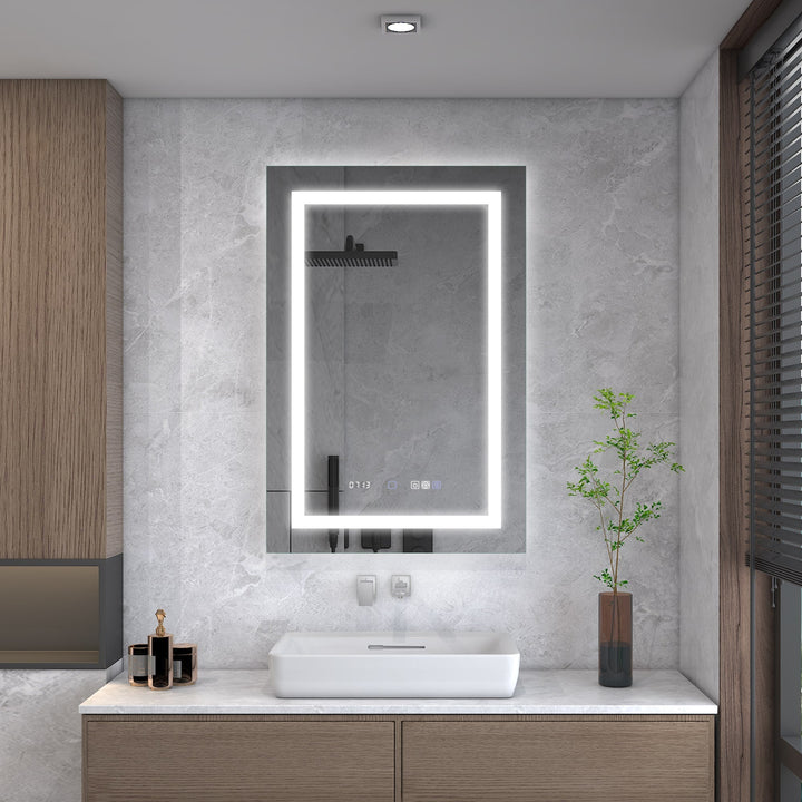 WELLFOR V11 24-in x 36-in Lighted LED Fog Free Surface/Recessed Mount Silver Mirrored Soft Close Medicine Cabinet with Outlet