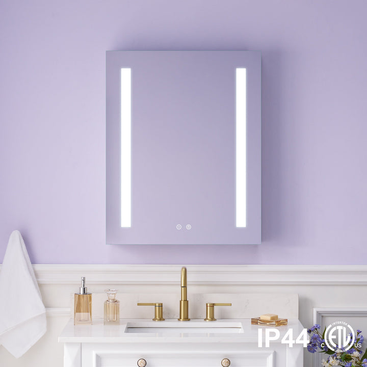 WELLFOR VICK 24-in x 30-in Lighted LED Fog Free Surface/Recessed Mount Silver Mirrored Soft Close Medicine Cabinet with Outlet