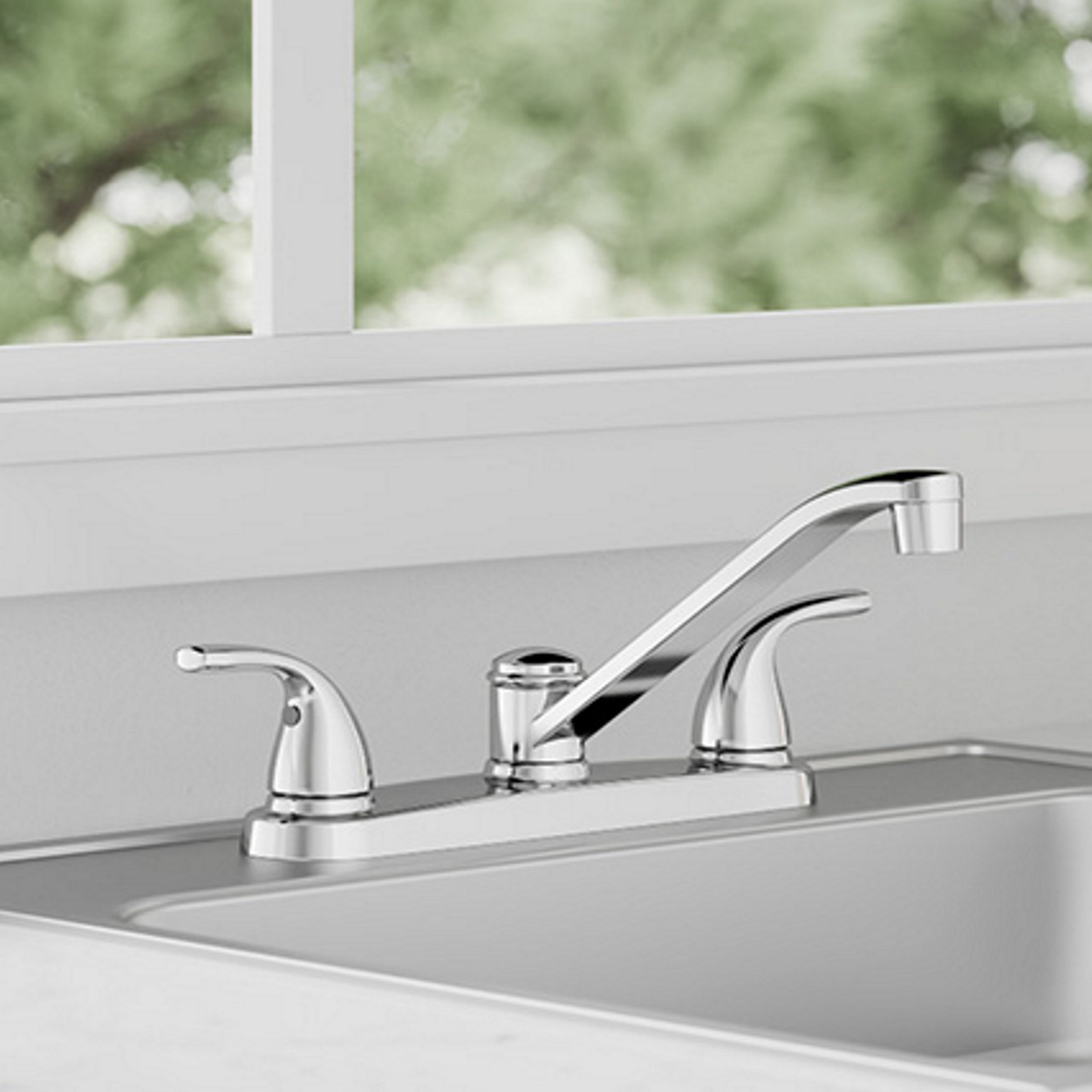Project Source Dover Chrome 2-Handle Deck-Mount Low-Arc Kitchen