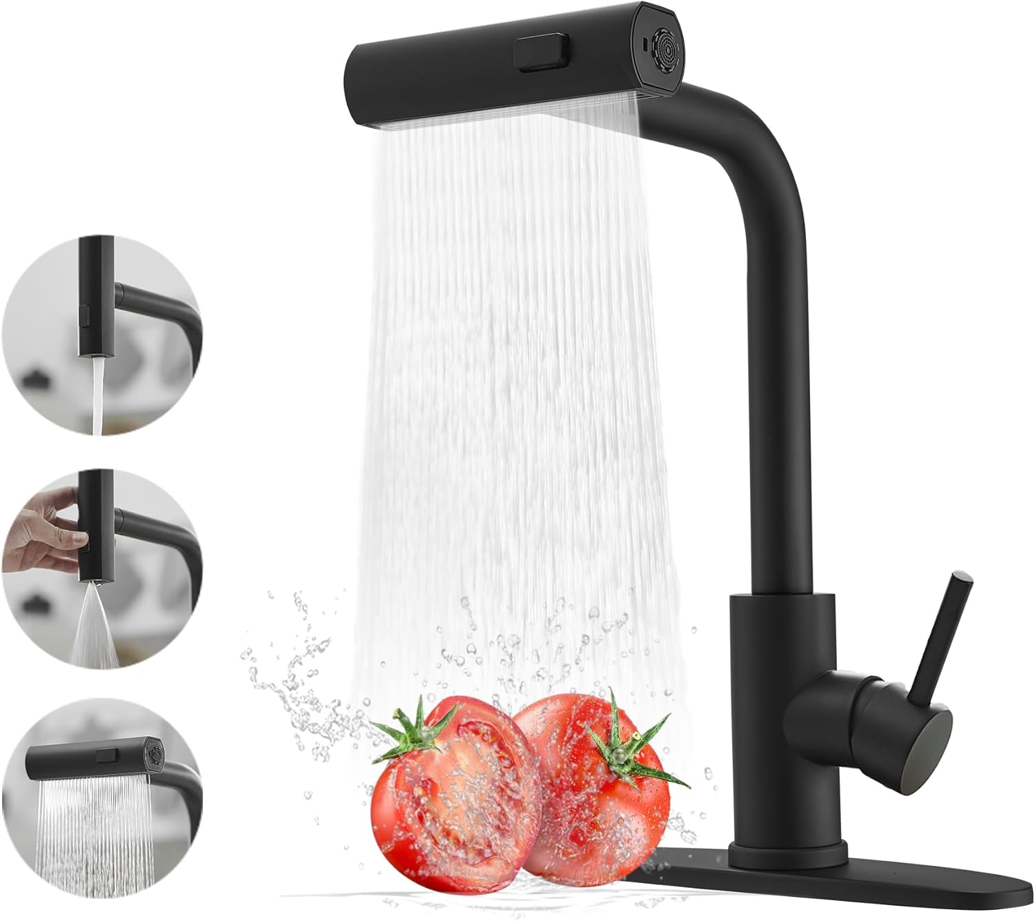 JOOM Black Kitchen Faucet with Pull Down Sprayer, Waterfall Design, St ...