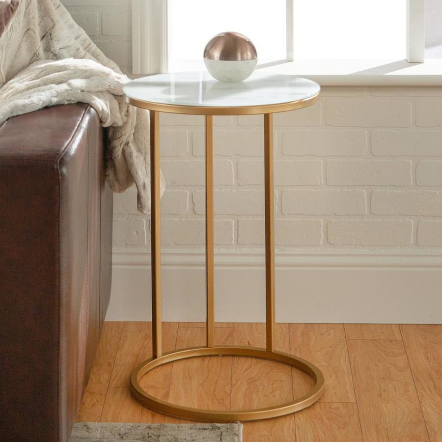 Walker Edison White Faux Marble Faux Marble Round End Table – Super Arbor
