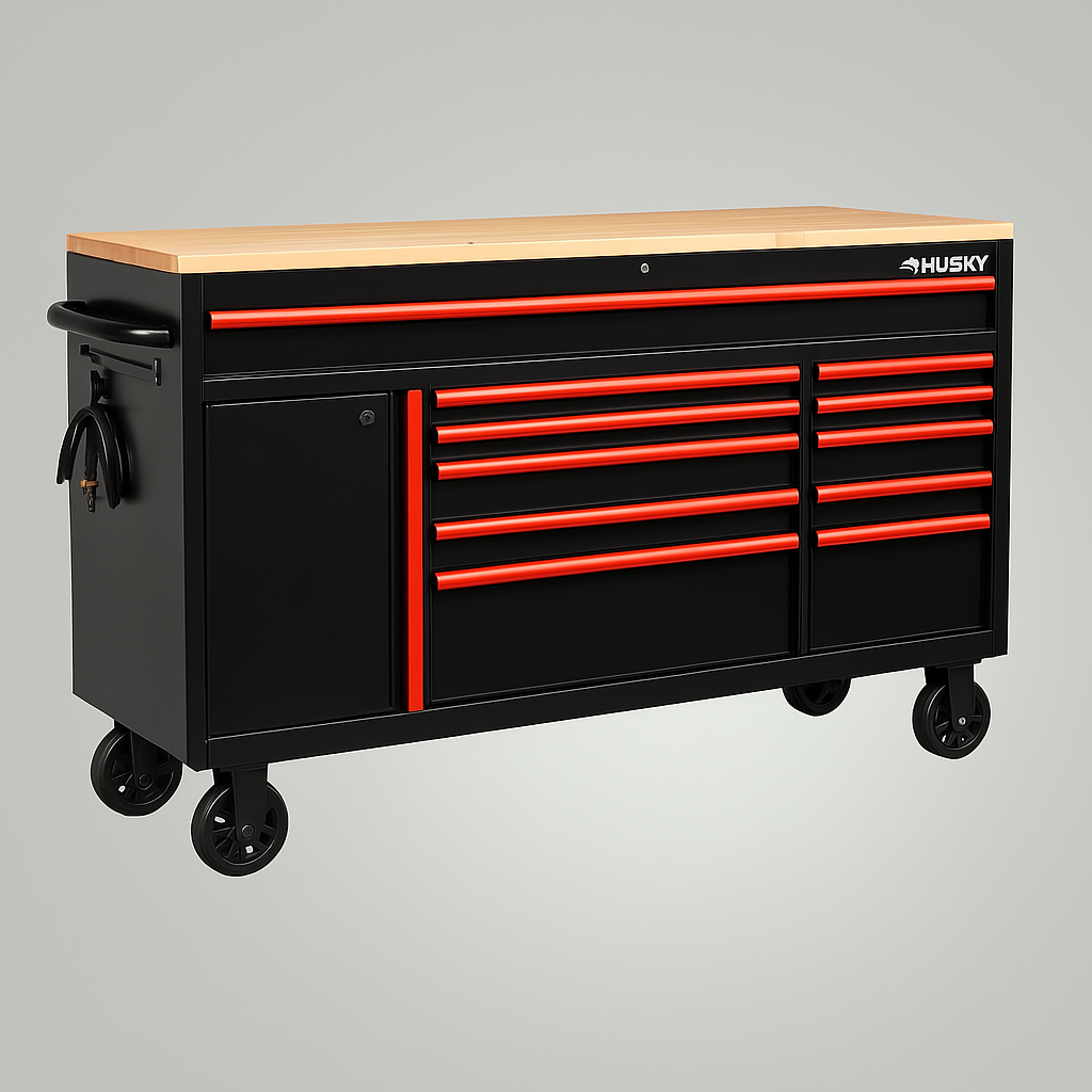 Husky Limited Edition 61 in. W x 23 in. D 11-Drawer Black Mobile