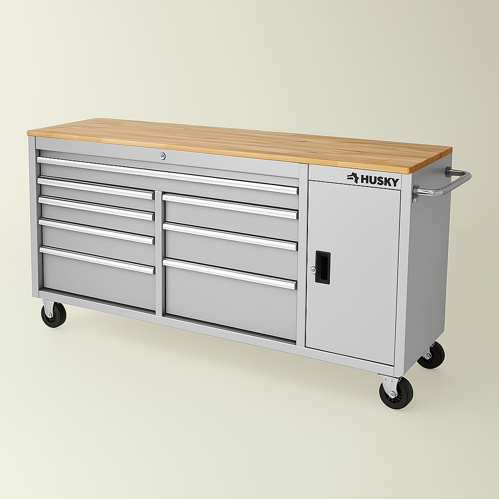 Husky 72-inch Heavy Duty Mobile Workbench with Wood Top – Super Arbor