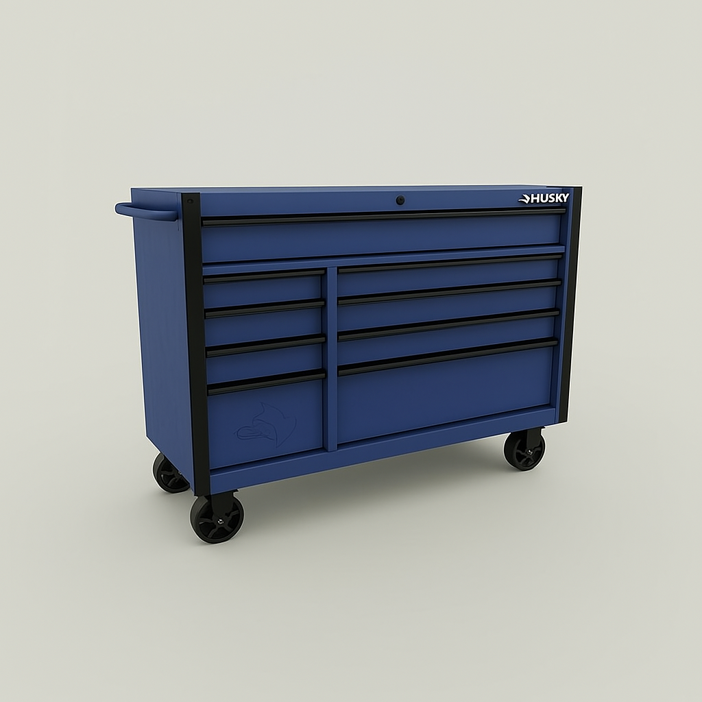 Husky Heavy-Duty 52 in. W x 20 in. D 9-Drawer Matte Blue Rolling