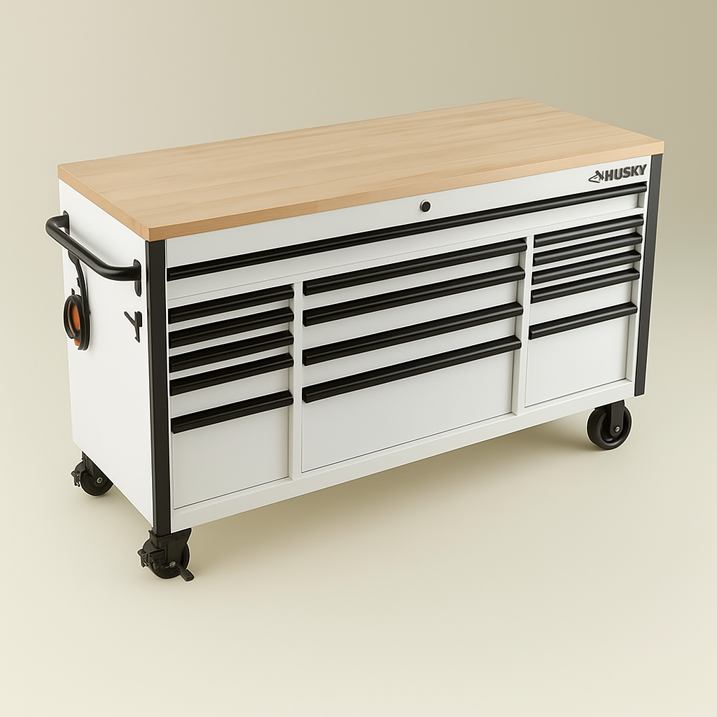 Husky 61 in. Heavy Duty White Mobile Workbench Tool Chest – Super