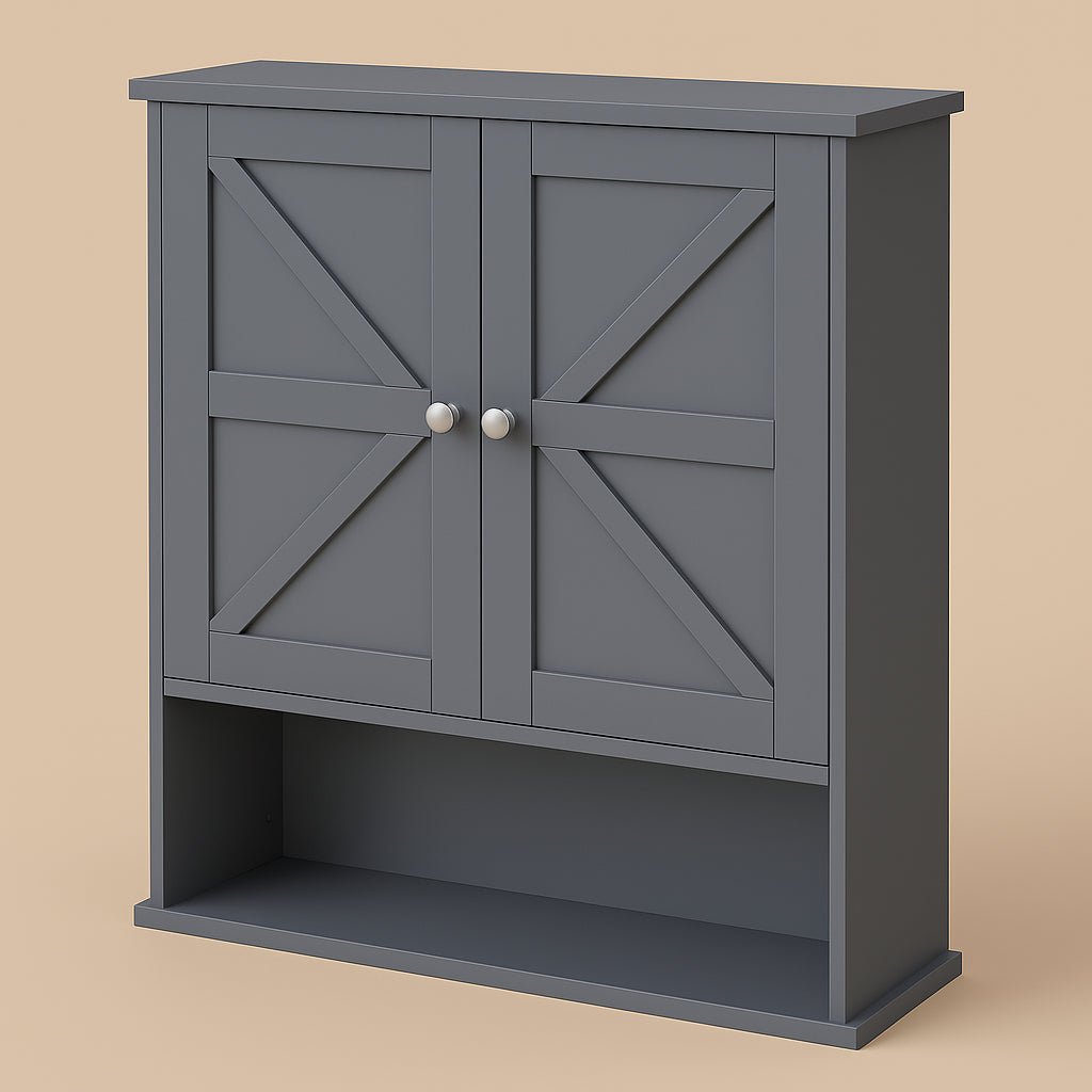 kleankin Gray Farmhouse Bathroom Wall Cabinet with Adjustable Shelf ...
