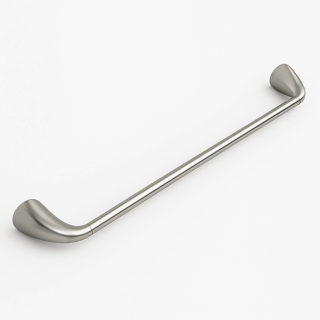 A single green leaf against a white background.