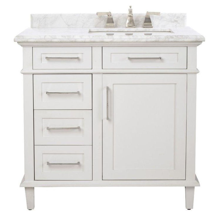Sonoma 36 in. W x 22 in. D Bath Vanity in White with Carrara Marble Top with White Sinks