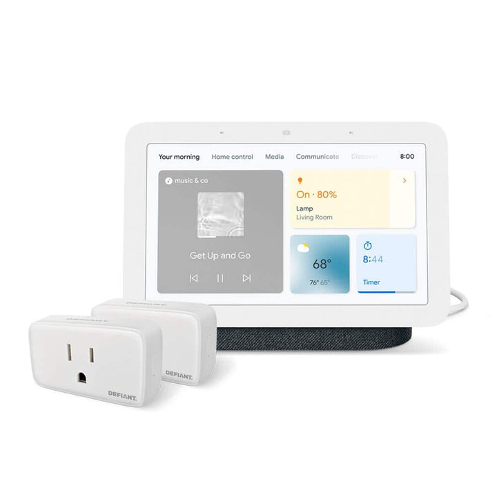 Google Nest Hub 2nd Gen Smart Home Speaker and 7" Display in Charcoal with Defiant Smart HubSpace Plug with 1 Outlet (2-Pack)