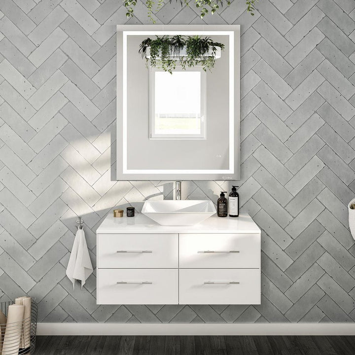 Eviva Totti Wave 36 in. W x 21.75 in. D x 16 in. H Floating Bathroom Vanity in White with White Glassos Top and White Vessel Sink