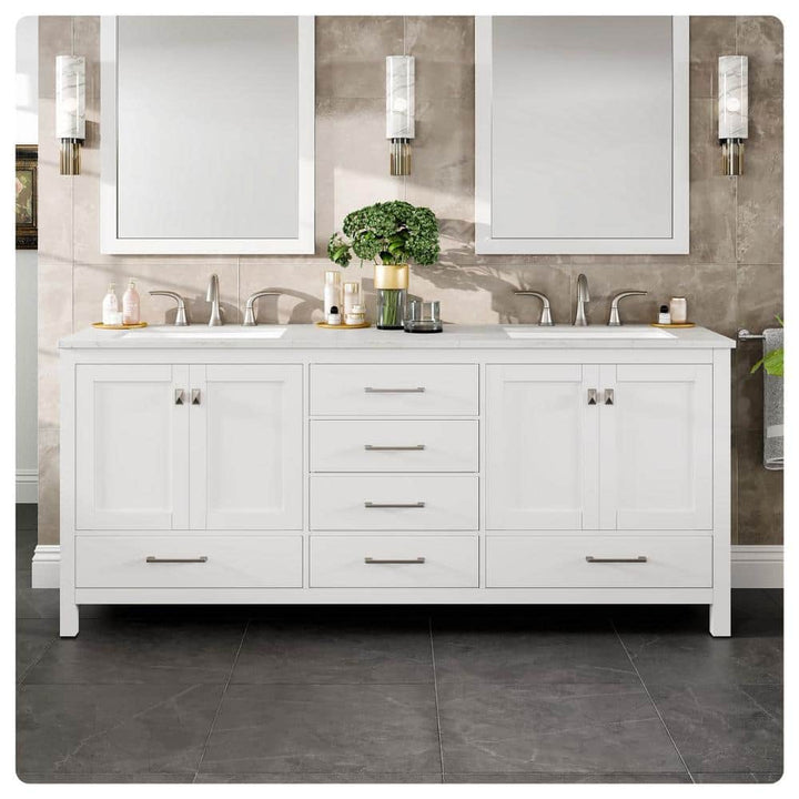 Eviva Aberdeen 78 in. W x 22 in. D x 34 in. H Double Bath Vanity in White with Carrara Quartz Top with White Sinks