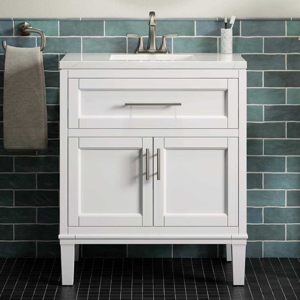 KOHLER Chesil 30in. Single Sink Freestanding White Bath Vanity with Bi ...