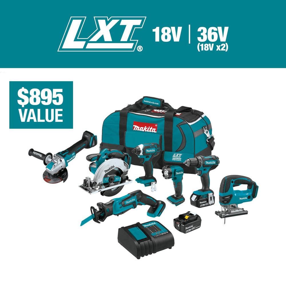 Makita 18V LXT Lithium-Ion Cordless 7-Tool Combo Kit with (2) 4.0