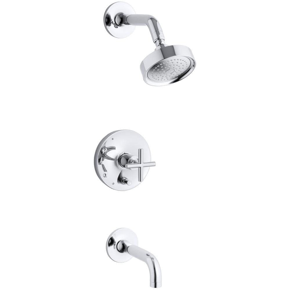 KOHLER Purist Rite-Temp 1-Handle Bath and Shower Trim Kit in Matte Bla ...
