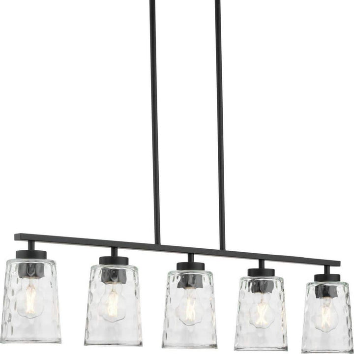 Progress Lighting Mauzy Collection 5-Light Matte Black Transitional Linear Chandelier with Clear Water Glass Shade for Dining Room