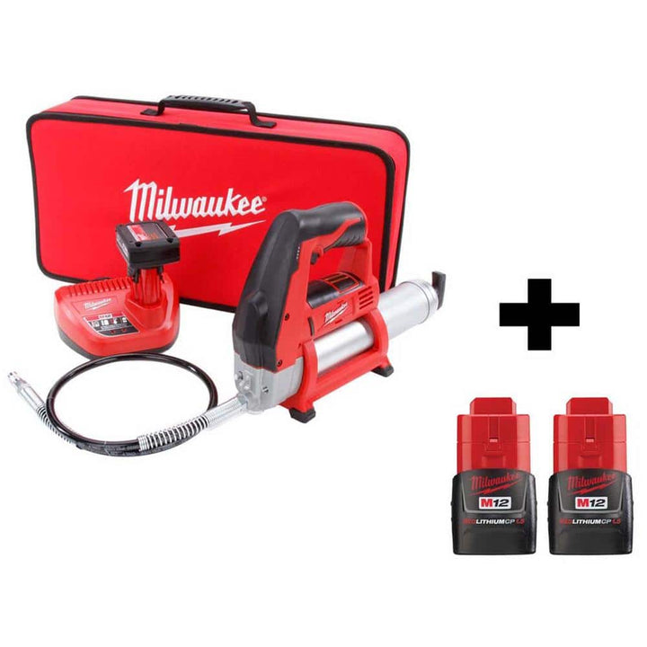Milwaukee M12 12-Volt Lithium-Ion Cordless Grease Gun Kit with 4.0 Ah Battery, Charger and Bag