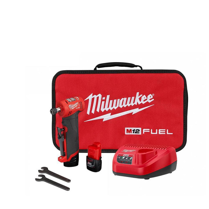Milwaukee M12 FUEL 12-Volt Brushless Cordless 1/4 in. Right Angle Die Grinder Kit with (2) 2.0Ah Batteries
