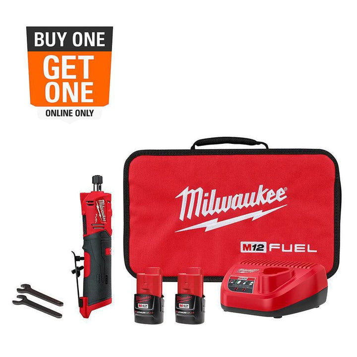 Milwaukee M12 FUEL 12-Volt Brushless Cordless 1/4 in. Straight Die Grinder Kit with (2) 2.0Ah Batteries