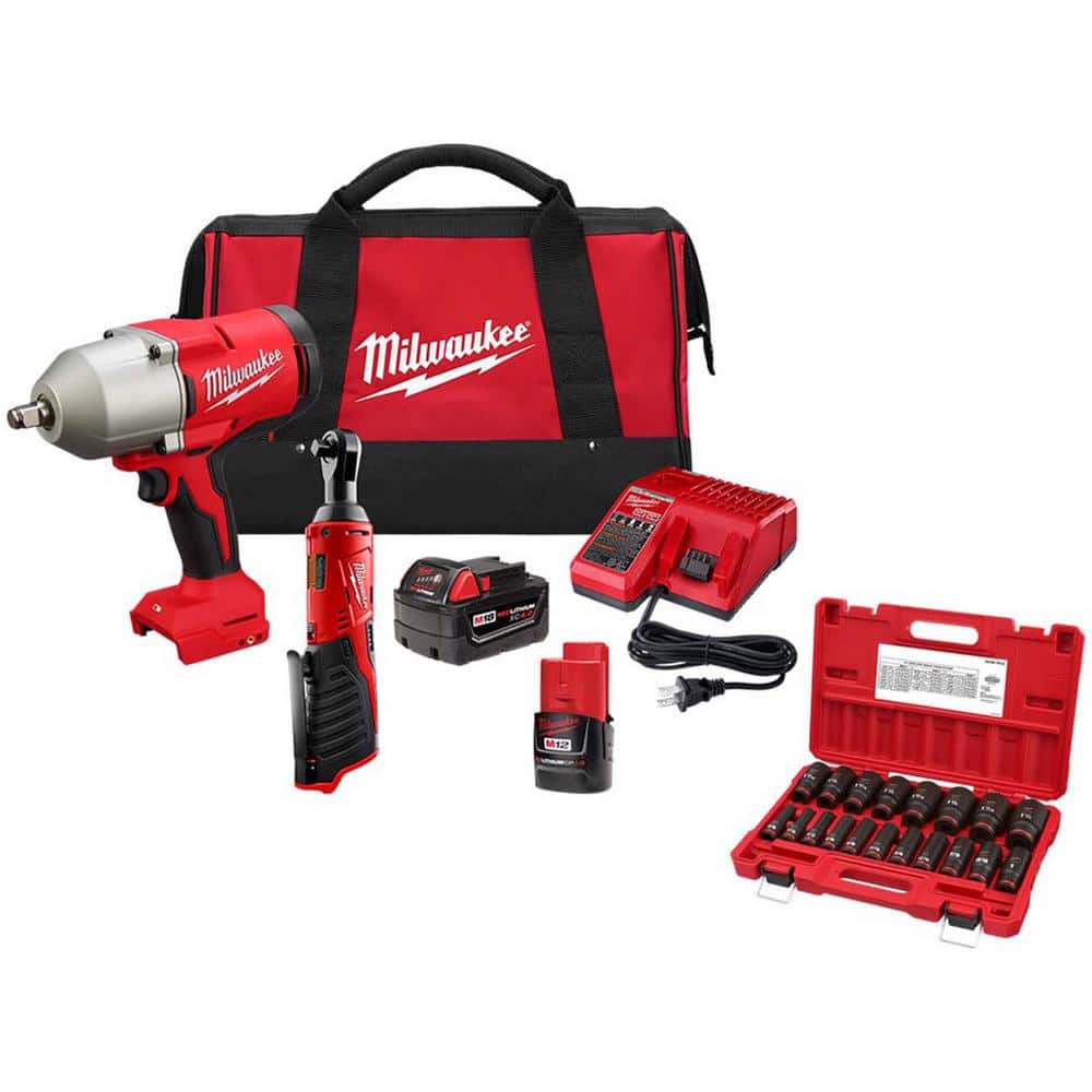 Milwaukee M12/M18 12/18V LithiumIon Cordless 3/8 in. Ratchet & 1/2 in