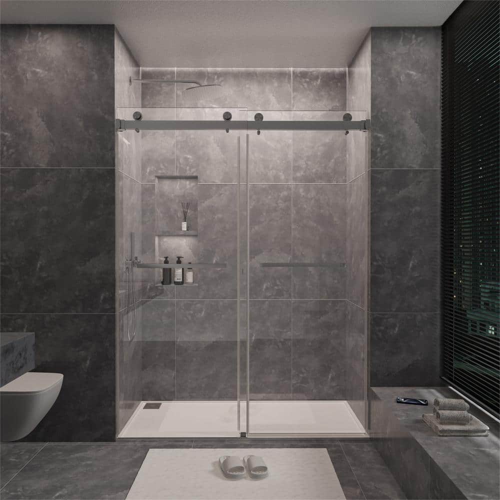NANAWO 60 in. W x 72 in. H Sliding Frameless Shower Door in Gray