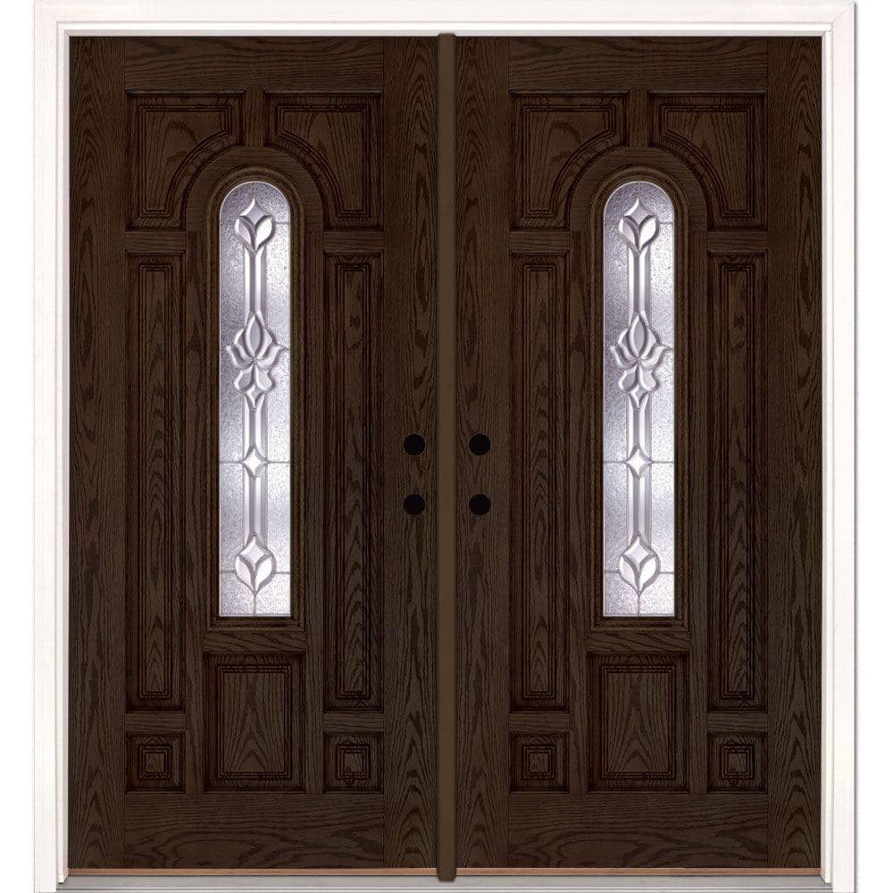74 in. x 81.625 in. Medina Zinc Center Arch Lite Stained Walnut