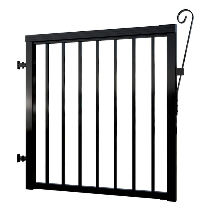 Peak Aluminum Railing 42 in. x 40 in. Black Aluminum Deck Railing Picket Gate