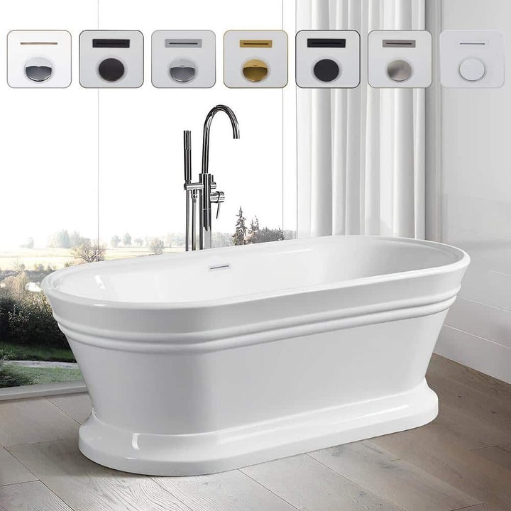 Vanity Art Versailles 59 in. Acrylic Flatbottom Freestanding Bathtub in Pure White