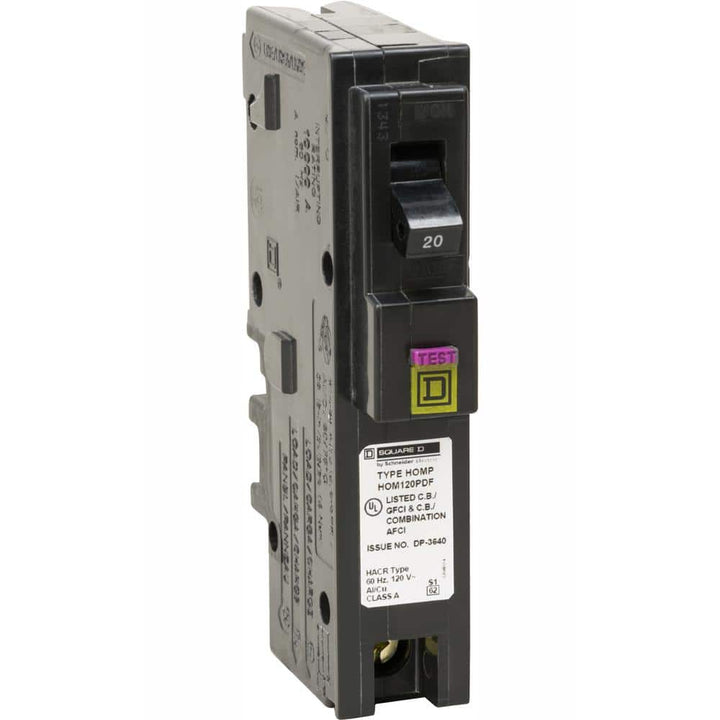Square D Homeline 20 Amp Single-Pole Plug-On Neutral Dual Function (CAFCI & GFCI) Circuit Breaker, HOM120PDFC