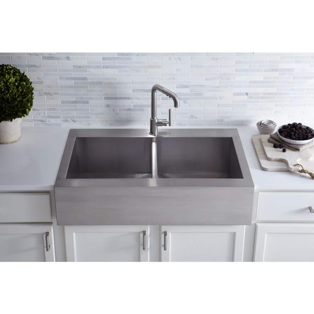 KOHLER Vault Farmhouse Drop-In Apron Front Self-Trimming Stainless Ste ...