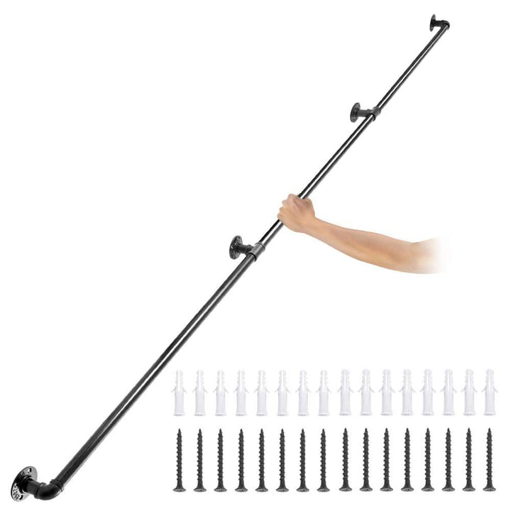 VEVOR 10 ft. Pipe Stair Handrail 440 lbs. Load Capacity Wall Mounted Handrail Round Corner Handrails for Outdoor Steps, Black