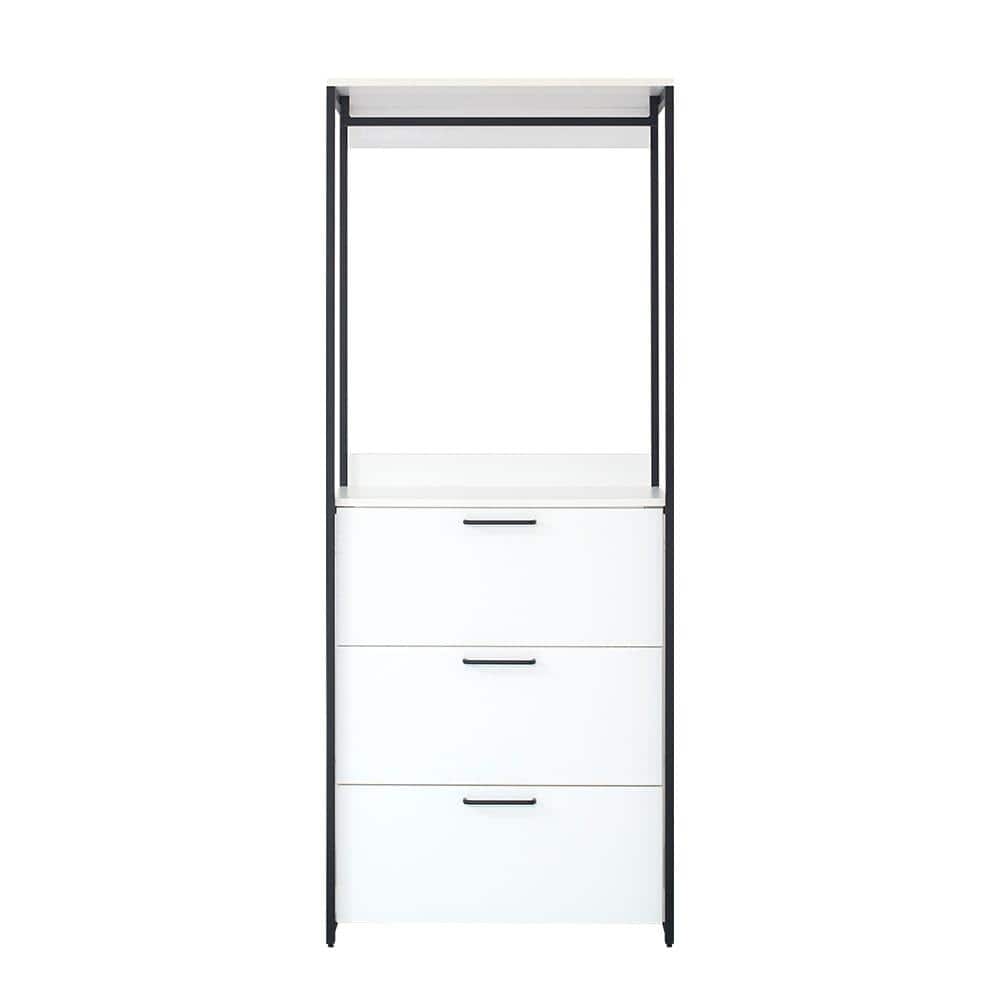 Klair Living Fiona Freestanding Closet Organizer - 96" Wide 7-Shelf White Wood & Black Metal System