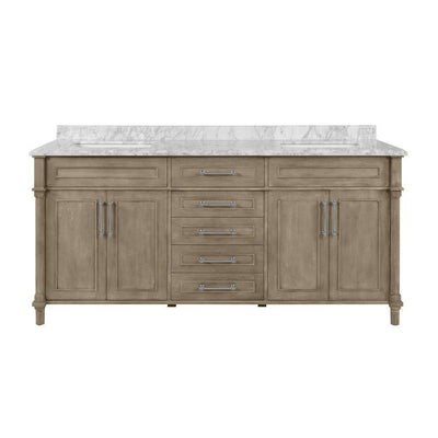 Aberdeen 60 in. W Double Vanity in White with Carrara Marble Top with White Sinks - Super Arbor