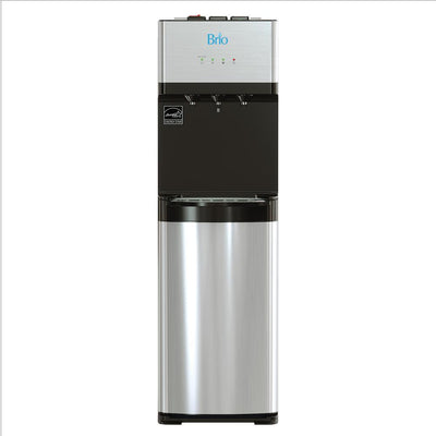 Essential Tri-Temp Bottom-Load Water Cooler in Black and Brush Stainless-Steel - Super Arbor